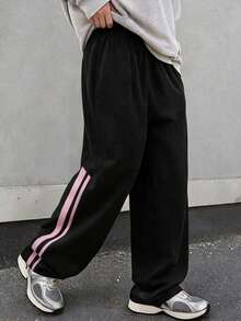 1pc Boys' Comfortable Sports Side Stripe Versatile Loose Casual Long Pants - Pink - View 9