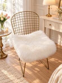 1pc Nordic Style White Faux Fur Chair Pad, Soft Skin-Friendly Faux Sheepskin Seat Cushion For Winter, Suitable For Christmas, Thanksgiving And New Year Decoration, Soft And Skin-Friendly, Used For Dining Chair, Office Chair, Swivel Chair, Computer Chair, Vanity Stool, Long-Term Sitting Cushion, Car Seat Pad, Small Rug, Carpet, Home Decor - White - View 1