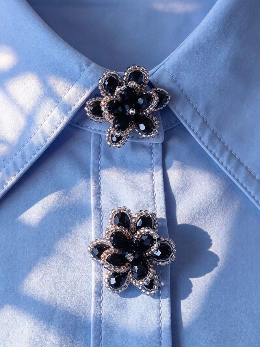 1pc/2pcs Elegant Pearl Button Cover, Shirt Button Cover Clip-On Button Cover Fashion Crystal Cufflink Cover - Black - View 1