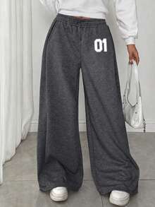 1pc Teen Girl's Retro Casual Pants, Versatile For Autumn/Winter - Dark Grey - View 3