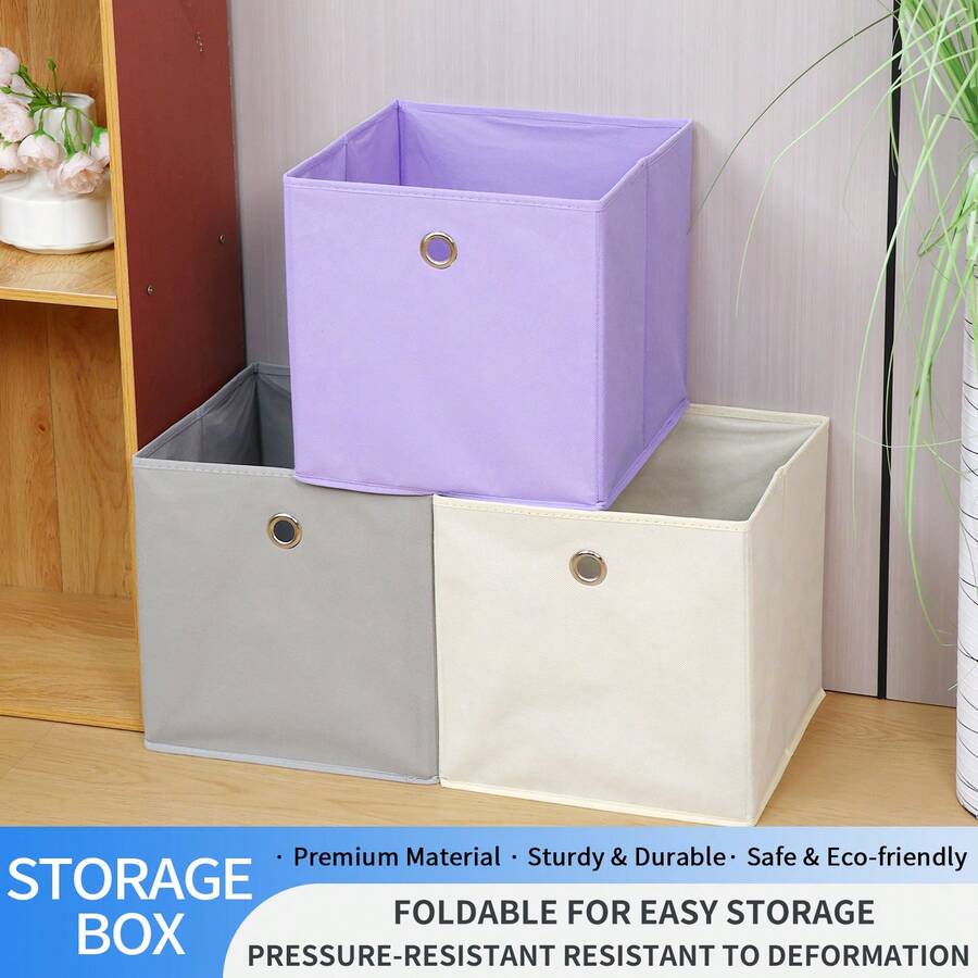 Oval Handle Non-Woven Fabric Foldable Large Capacity Cube Storage Box, Wardrobe Organizer Bin For Clothes, Bedding, Toys