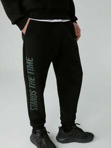 Men's STANDS Men's Cotton Fleece-Lined Soft Navy Blue Sweatpants - Black - View 1