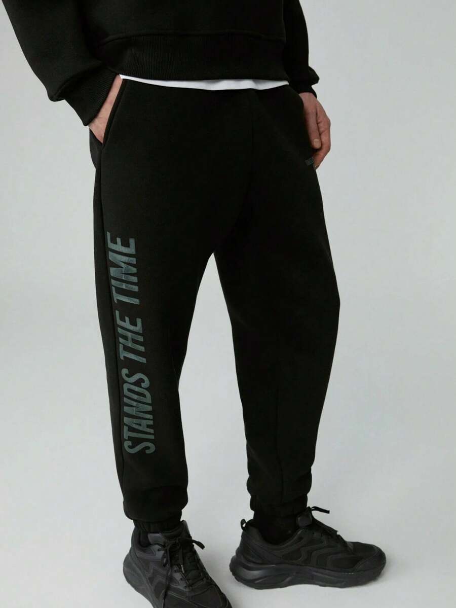 Men's STANDS Men's Cotton Fleece-Lined Soft Navy Blue Sweatpants - Black - View 1