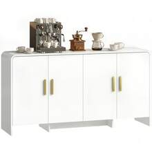 HOMCOM Modern Sideboard, 60" Buffet Cabinet With 4 Storage Compartments, Kitchen Storage Cabinet With Soft Close Doors, TV Stand For TVs Up To 72 Inch, White Wood Grain - White - View 10