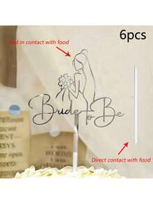 1pc/3pcs/5pcs/6pcs Gold/Silver Bride Bouquet Cake Topper Decor, Suitable For Wedding, Valentine's Day Party Cake Decoration - Multicolor - View 11