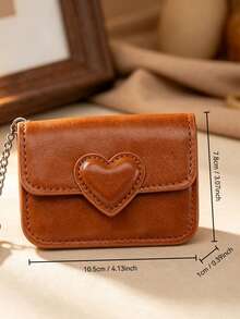 1pc Vintage Heart-Shaped Mini Card Holder, Exquisite PU Leather Compact Design With Hanging Chain, Can Store Bank Cards And Access Cards, Suitable For Daily Commute And Shopping, Simple Cute Mini Card Sleeve Coin Purse - Multicolor - View 3