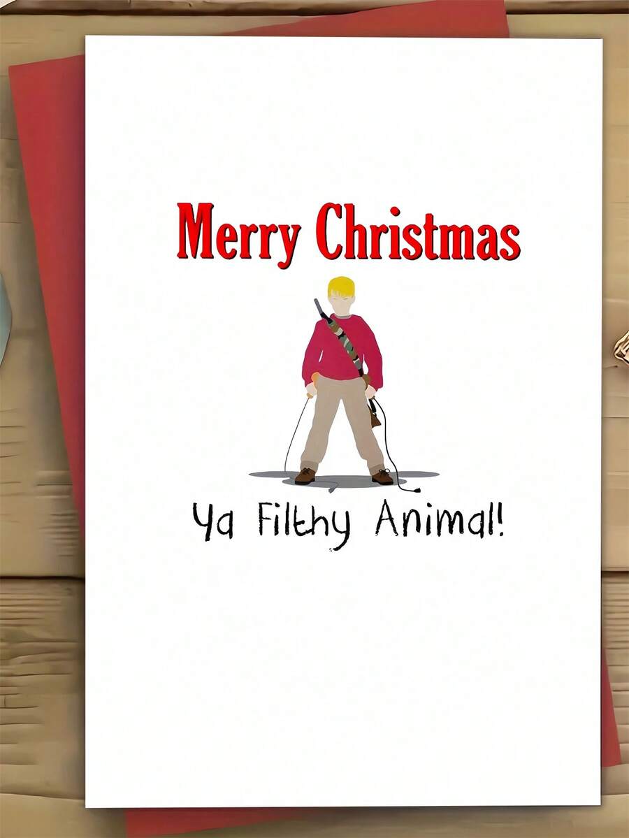 1pc Christmas Greeting Card For Best Friend, Brother – Pop Culture Character Cartoon Art, Festive Holiday Humor, Thickened, With Envelope - A - View 1