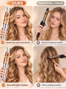 32mm Automatic Curling Iron, Left & Right Rotation Hair Curler, Negative Ion, 3 Temperature Modes, Smart Timer, Anti-Scald Sensor And Auto Shut-Off, Suitable For Creating Voluminous Wavy Curls - Silver - View 6