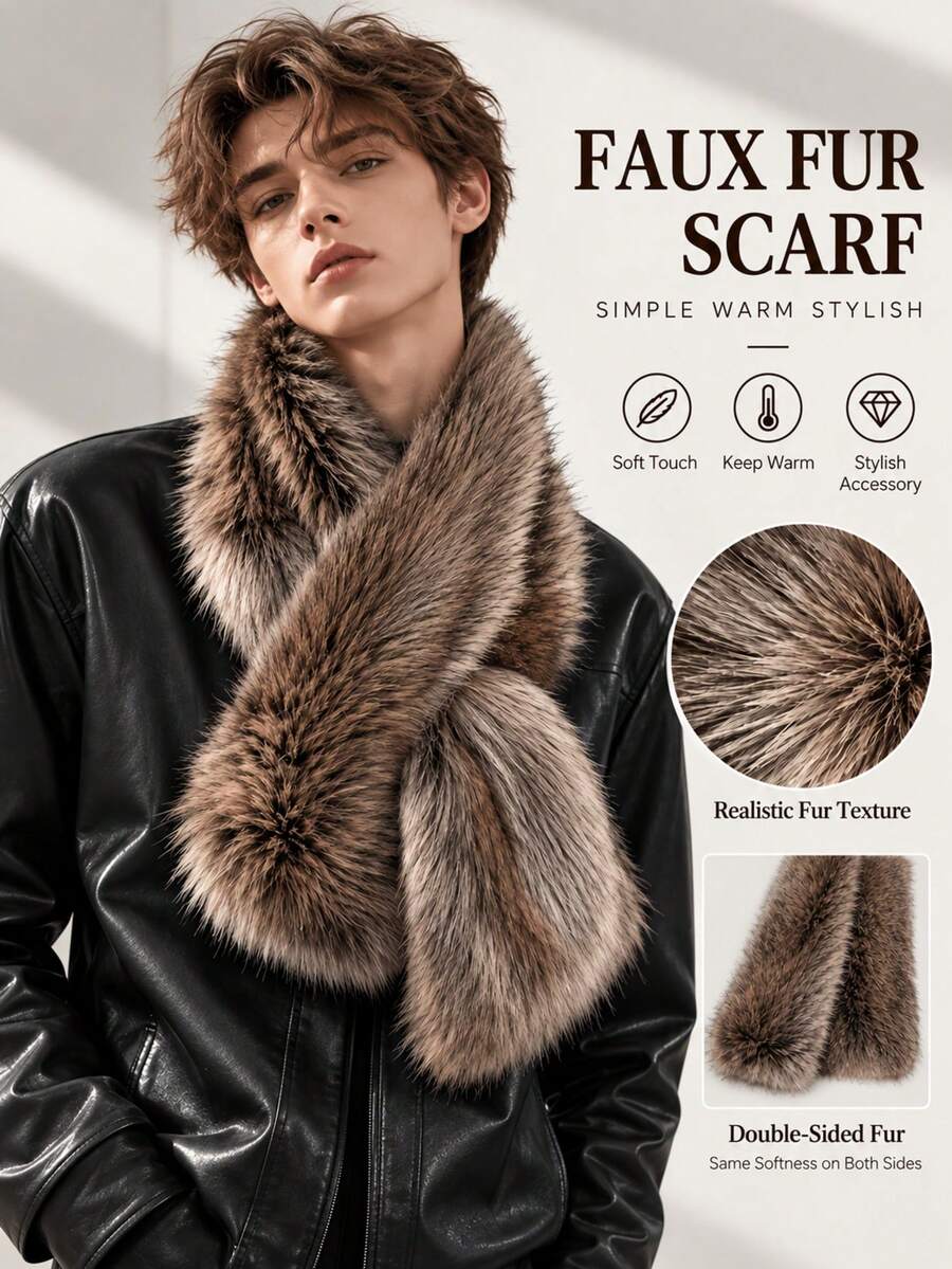 1 pieza Bufanda de piel de leopardo sintética extra gruesa, adecuada para abrigos/chaquetas de piel, estilo de moda europea cálida para otoño/invierno - A - Ver 1