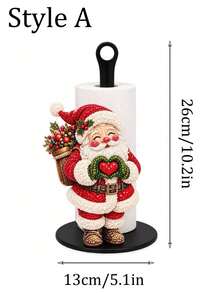 2D FLAT Christmas Decorative Paper Towel Holder (No Power Light) - Desktop Tabletop Roll Holder (Combines Display And Storage Functions), Fun Faux Pearl Painting Santa Claus Design, Suitable For Kitchen, Bathroom, Living Room And Dining Room, Decorative Ornament To Create A Warm Christmas Atmosphere. 2D, Not 3D - Multicolor - View 11