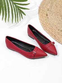 Vermilion Red Women's Flat Shoes, Comfortable For Commuting - Vermilion Leather - View 3
