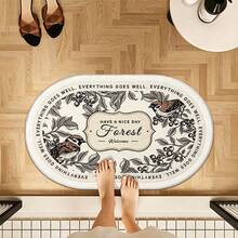 1/3pcs Bathroom Anti-Slip Absorbent Floor Mat, Soft Plush Faux Cashmere Polyester Rug, Suitable For Room, Garden, Yard, Bathroom, Kitchen, U-Shaped Toilet Mat, Sink Absorbent Foot Mat, Home Bathroom Decor Carpet - Vintage Sketch Floral and Bird - View 6