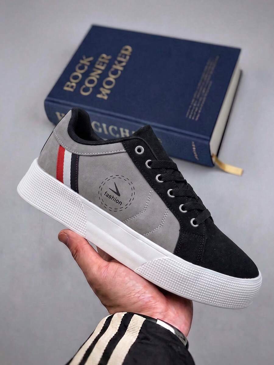 Men's Fashion High-End Minimalist Solid Color Lace-Up Casual Sports Shoes, Multi-Functional Daily Outdoor Commute Comfortable Walking Shoes - Grey - View 1