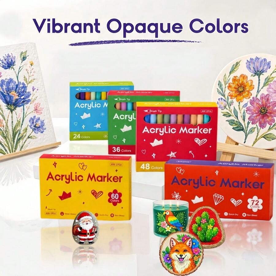 Acrylic Paint Markers, 24/36/48/60/72 Colors Optional, Water-Based Art Pens, Suitable For Canvas, Wood, Glass, Ceramic, Stone Painting, Greeting Card Making And DIY Crafts
