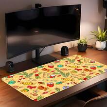 1pc Warm Yellow Graffiti Christmas Oversized Extended Desk Mat, Keyboard & Mouse Pad, Christmas Candy, Holly, Decorative Ball & Christmas Stocking Pattern, Non-Slip Rubber Base, Soft Fabric Surface With Stitched Edges, Smooth Mouse Glide, Suitable For Gaming & Office, Fun Christmas Desk Decor & Holiday Gift - View 11