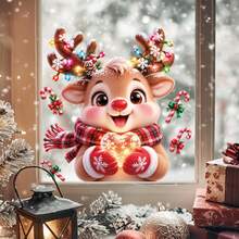 1pc Christmas Cute Red Nose Reindeer Window Sticker, Double-Sided Visible PVC Static Adhesion Glass Decal, Suitable For Home, French Window, Room, Christmas Party Indoor Decoration - Multicolor - View 6