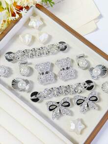 16pcs Silver Bear Chain Shoe Charms, Flower Star Bow Decor, Suitable For Sandals, Cute Removable Shoe Decoration, Perfect Holiday Gift Idea For Fashion Lovers - Silver - View 4