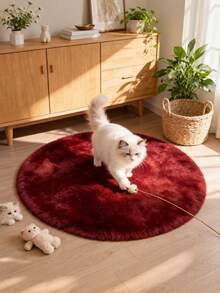 1pc Burgundy Round Faux Rabbit Fur Rug, Bedroom Decor Carpet, Suitable For Christmas, Thanksgiving And New Year Decoration, Festive Home Decor Mat, Soft And Skin-Friendly, Living Room, Bedroom, Bedroom Carpet, Decorative Rug, Small Rug, Carpet, Home Decor, Living Room Carpet - Burgundy - View 5