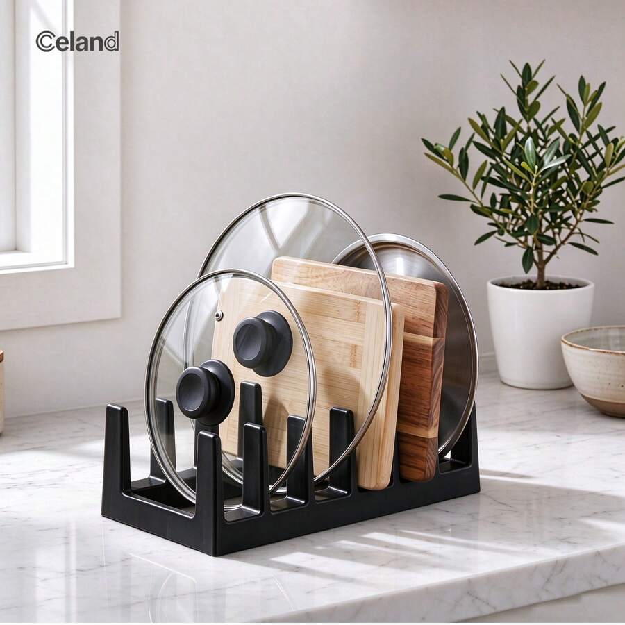 Multifunctional Kitchen Pot Lid Rack Storage Shelf Countertop Cutting Board Organizer Space-Saving Plastic Kitchen Utensils, Minimalist Home Kitchen Multifunctional Pot Lid Rack Storage Shelf Cutting Board Bowl Dish Drain Rack Countertop Organizer, Pot Lid Storage Rack Home Kitchen Bowl Dish Drain Rack Cabinet Storage Shelf - Multicolor-upgraded - View 1