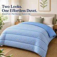 Coverless Duvet 10.5 Tog Lightweight Reversible Stripe Design Comforter, Soft Microfibre & Hollowfibre Filling, Suitable For All Season, Machine Washable - Blue - View 4