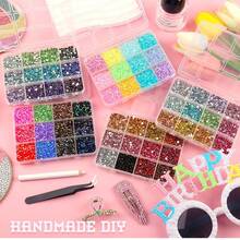 12 Grids Multi Color Flat Back Resin Rhinestones Kit With Tweezers Pencil For Nail Art Fashion Glasses DIY Crafts Decoration - Multicolor - View 2