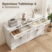 HOMCOM Sideboard Buffet Cabinet, 55" Modern Farmhouse Kitchen Storage Cabinet With 4 Drawers, 4 Doors And 2 Adjustable Shelves, Coffee Bar Station, White - White - View 4