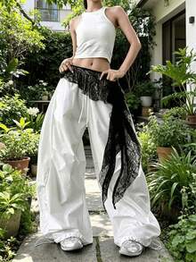 1pc Asymmetrical New Lace Split Style Flat Curtain Skirt, Jazz Dance Flat Curtain Skirt, Multi-Functional Fashion Skirt Curtain Mesh, Multi-Purpose, Women's Accessory - Multicolor - View 2