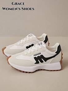 Women's Lightweight Running Sneakers, Lace-Up Closure Design, Versatile Flat Sole, Multiple Colors Available, Suitable For All-Season Outdoor Activities - Beige - View 6