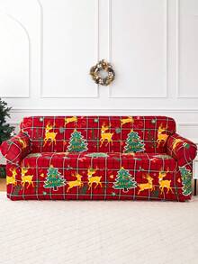 1pc Christmas Print Sofa Cover (Includes 1 Pillow Case) Red Christmas Style Pattern Anti-Dirt Anti-Pet Scratch Sofa Cover Machine Washable Home Decor Suitable For Living Room Office Use - Red - View 7
