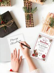 1pc Exquisite Christmas Greeting Card With Envelope, Christmas Good Behaviour Certificate, Vintage Santa Sitting On Armchair Reading Art, Holiday Keepsake For Family & Friends, Blank Inside - A - View 4
