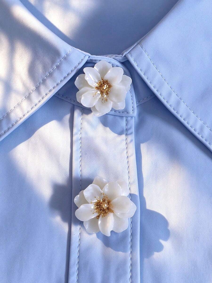 1pc/2pcs Elegant Flower Button Cover, Shirt Button Cover Clip-On Button Cover Fashion Crystal Cufflinks Cover - White - View 1