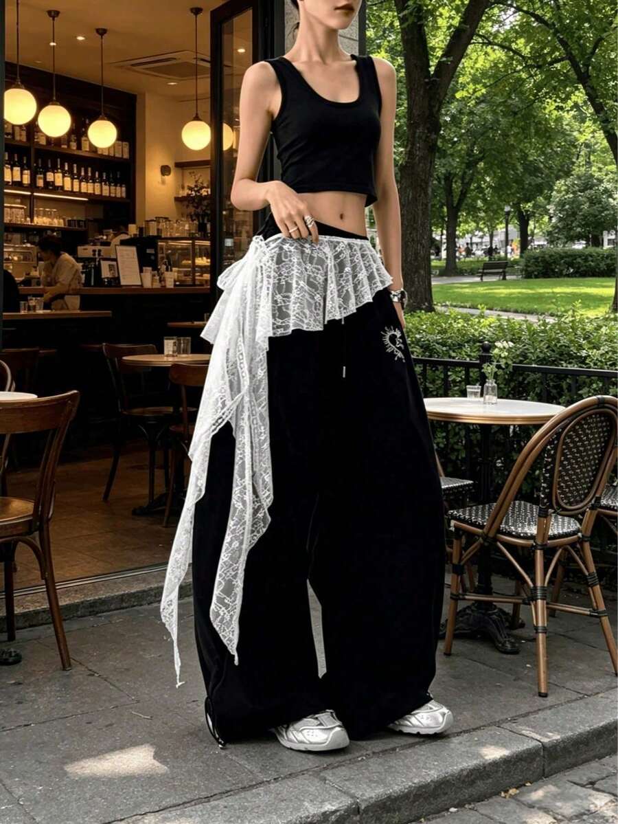 1pc Asymmetrical New Lace Split Style Flat Curtain Skirt, Jazz Dance Flat Curtain Skirt, Multi-Functional Fashion Skirt Curtain Mesh, Multi-Purpose, Women's Accessory - Multicolor - View 1