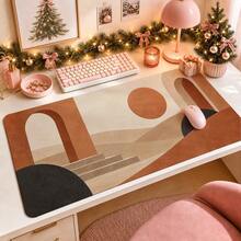 1pc Terracotta Abstract Geometric Mouse Pad, Minimalist Arch And Sun Shape Pattern Extended Desk Mat For Home Office And Gaming - View 1