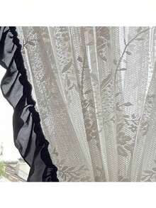 1pc French Style Bedroom Living Room Kitchen Vintage Rococo Black Ruffle Lace Trim Sheer Curtain, High-End Sheer Curtain For Living Room Bedroom Home Decor, Suitable For All Seasons - Multicolor - View 11
