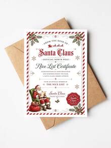 1pc Exquisite Christmas Greeting Card With Envelope, Christmas Good Behaviour Certificate, Vintage Santa Sitting On Armchair Reading Art, Holiday Keepsake For Family & Friends, Blank Inside - A - View 9
