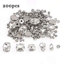 100pcs/200pcs Silver Claw Setting Transparent Glass Rhinestones, Multi-Shape Multi-Size With Holes For Hand Sewing, Wedding Dress, Evening Gown, Shoes, Bags, Headwear, DIY Handmade Decoration Accessories Material Pack - Transparent White - View 9