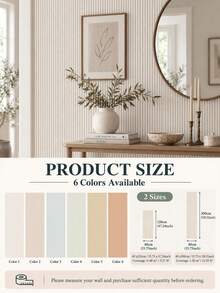 SUPSTICKER 1pc Country Style Fine Striped Self-Adhesive Wallpaper, Removable PVC Wall Decor, Suitable For Bedroom, Living Room And Entryway, 6 Colors Available, 2 Sizes - 1PC - View 3