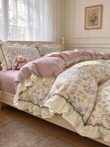 Pink French Romantic Style Lace Duvet Cover 3 Pieces Set Including 1 Duvet Cover And 2 Pillowcases, No Filling, Soft And Comfortable Bedroom Bedding, Suitable For Bedroom, Dorm, Home Use, Multiple Size Options - Pink - View 9