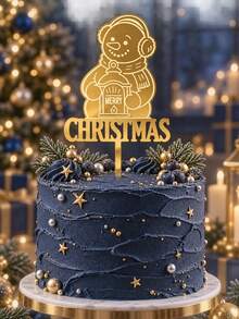 3件組金色鏡面壓克力聖誕蛋糕裝飾插牌,雷雕雪人拿燈籠與Merry Christmas文字,適用聖誕派對、冬季慶祝與甜點桌節日蛋糕裝飾 - D - 查看 8