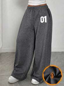 1pc Teen Girl's Retro Casual Pants, Versatile For Autumn/Winter - Dark Grey - View 7