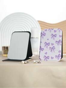 1PC Millennium Y2K Series Portable Vanity Mirror, Foldable Lightweight Ultra-Thin Convenient Hand Mirror, Durable PU Leather, Suitable For Multiple Scenarios And All People, Mini Desktop Mirror, Pocket Mirror, Cartoon Bow Heart Flower Pattern Design, Exquisite Delicate Structure, Durable Reliable Drop-Resistant, Easy To Carry, Handheld Makeup Mirror, 180° Flip Cover, Multi-Functional Mini Mirror, Compact Mirror, Mirrors, Daily, Holiday, Birthday, Valentine's Day, Mother's Day - Multicolor - View 8