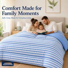 Coverless Duvet 10.5 Tog Lightweight Reversible Stripe Design Comforter, Soft Microfibre & Hollowfibre Filling, Suitable For All Season, Machine Washable - Blue - View 6