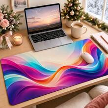 1pc Colorful Abstract Wave Mouse Pad, Vibrant Gradient Rainbow Curves Extended Desk Mat For Home Office And Gaming - View 7