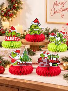9pcs Christmas Honeycomb Centerpiece Decor, 9 Unique Character Designs, 3D Paper Honeycomb Tabletop Ornaments And Standing Decorations, Suitable For Dining Table, Christmas Party, Home Tabletop Decor, Holiday Celebration And Holiday Table Centerpiece - Multi-color - View 2