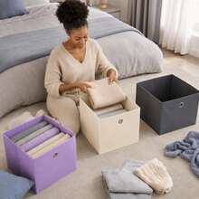 Oval Handle Non-Woven Fabric Foldable Large Capacity Cube Storage Box, Wardrobe Organizer Bin For Clothes, Bedding, Toys - View 12