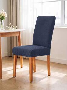 VENECIA 4-Piece Elastic Chair Cover Set (L) Simple Plaid Pattern - Dust-Proof - Various Colors - Navy Blue - View 2