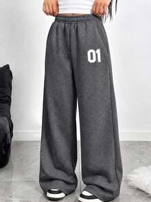 1pc Teen Girl's Retro Casual Pants, Versatile For Autumn/Winter - Dark Grey - View 5