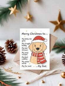 1pc Dog Christmas Card For Dad, Dog Lover – Funny Golden Retriever Cartoon Illustration, Festive Holiday Humor, Thickened, With Envelope - A - View 11