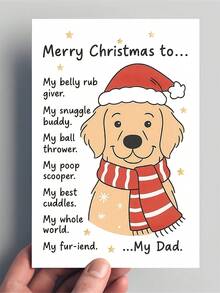 1pc Dog Christmas Card For Dad, Dog Lover – Funny Golden Retriever Cartoon Illustration, Festive Holiday Humor, Thickened, With Envelope - A - View 8