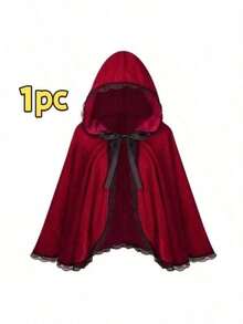 1 Set Red Hooded Cape With Black Lace Trim, Little Red Riding Hood Cape, Suitable For Halloween Cosplay, Gothic Costume, Carnival, Masquerade, Christmas Party And Stage Performance, 60CM, 80CM, 100CM - Multicolor - View 14